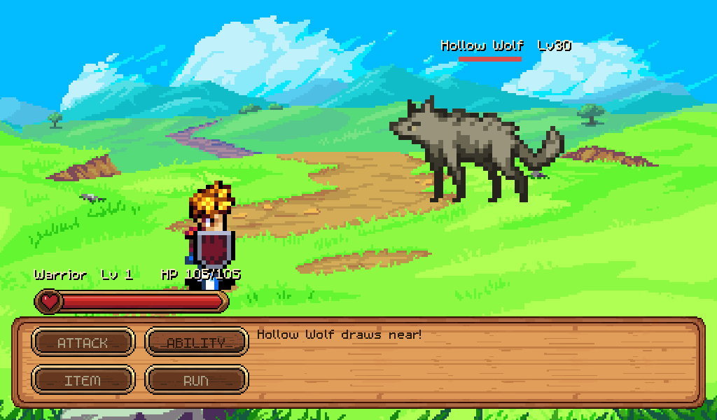 Turn-based battle against a corrupted wolf